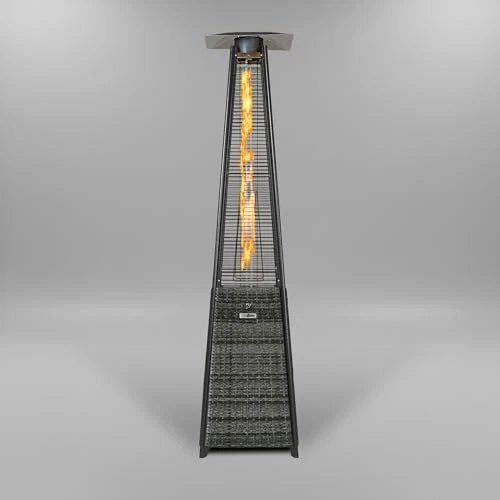 REALGLOW Real Flame Outdoor Pyramid Patio Heater in Grey Rattan - 13KW Propane Gas Standing Floor Heater for Outdoors & Gardens - Outside Space Heating for Decking, Home Garden & Gazebo