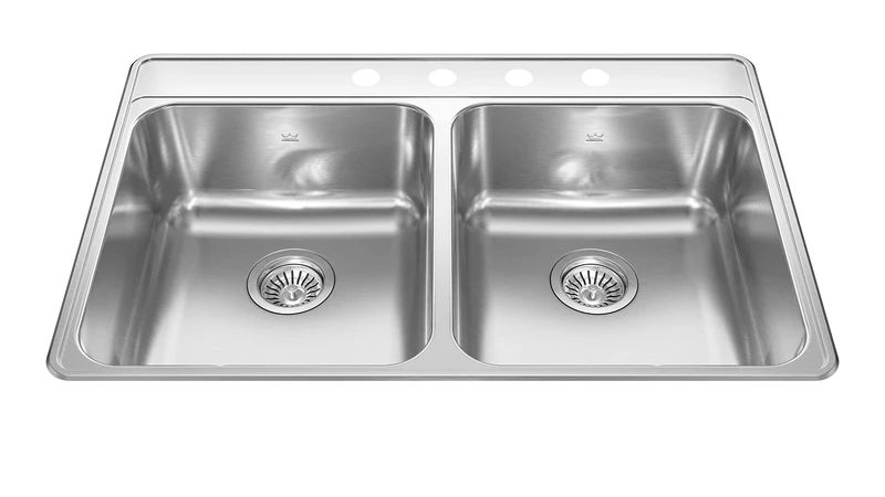 Kindred CDLA3322-8-4CBN Creemore 33-in LR x 22-in FB x 8-in DP Drop in Double Bowl 4-Hole Stainless Steel Kitchen Sink