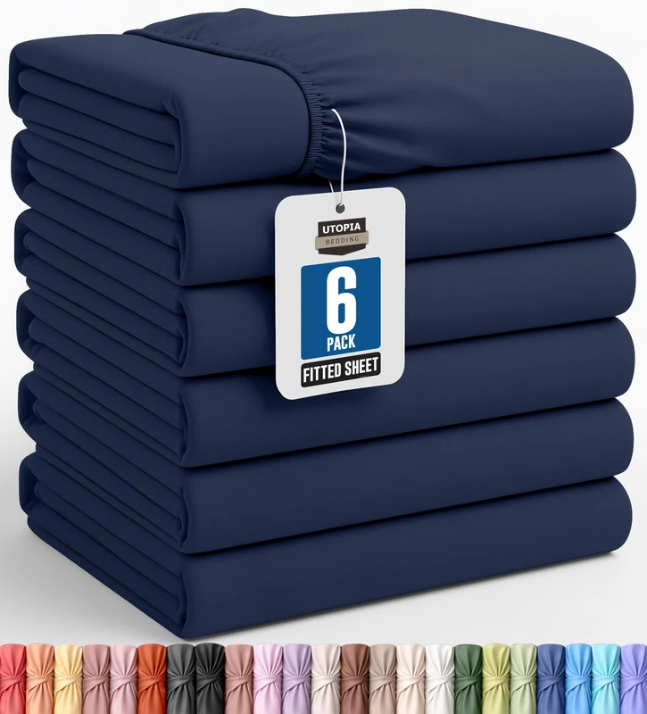 Utopia Bedding Twin Fitted Sheets - Bulk Pack of 6 Bottom Sheets - Soft Brushed Microfiber - Deep Pockets - Shrinkage & Fade Resistant - Easy Care (Navy)