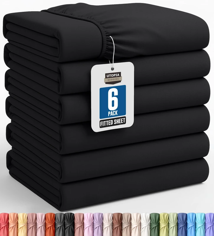 Utopia Bedding Twin Fitted Sheets - Bulk Pack of 6 Bottom Sheets - Soft Brushed Microfiber - Deep Pockets - Shrinkage & Fade Resistant - Easy Care (Black)