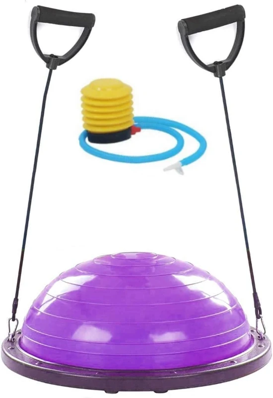 FFITNESS Half Balance Ball with Rope (Diameter 60 cm) + Pump - Purple | Ball with Elastic Bands for Home Fitness, Pilates, Yoga, Gym, Gymnastics