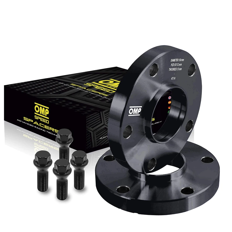 OMP 15mm Speed Set Spacers - 4x114.3, 64.1 UK, M12X1.5 Black - Image 1