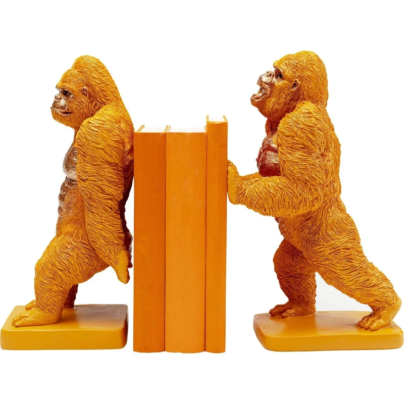 Kare Design Bookend Gorilla, Orange, Set of 2, Organizer and Support for Book Shelves, Animal Motif, Gift Idea, Room Decor, Home Decor for Living Room, Bedroom, Home Office, 29 x 18 x 15 cm (H/W/D)