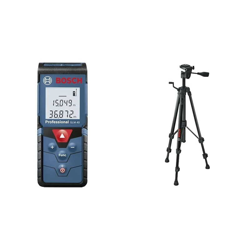 Bosch Professional laser measure GLM 40 (with memory function, measuring range: 0.15–40 m, 2 x 1.5 V batteries) + Tripod BT 150 (Height: 55 - 157 cm, thread: 1/4")