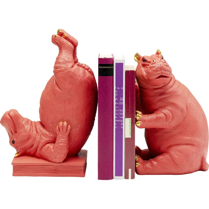 Kare Design Bookend Hippo, Pink, Set of 2, Organizer and Support for Book Shelves, Animal Motif, Gift Idea, Room Decor, Home Decor for Living Room, Bedroom, Home Office, 26 x 19 x 14 cm (H/W/D)