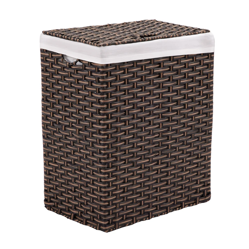 Seville Classics Household Storage for Clothes, Linens, Sheets, Canvas Resin, Mocha Brown, Rectangular Hamper