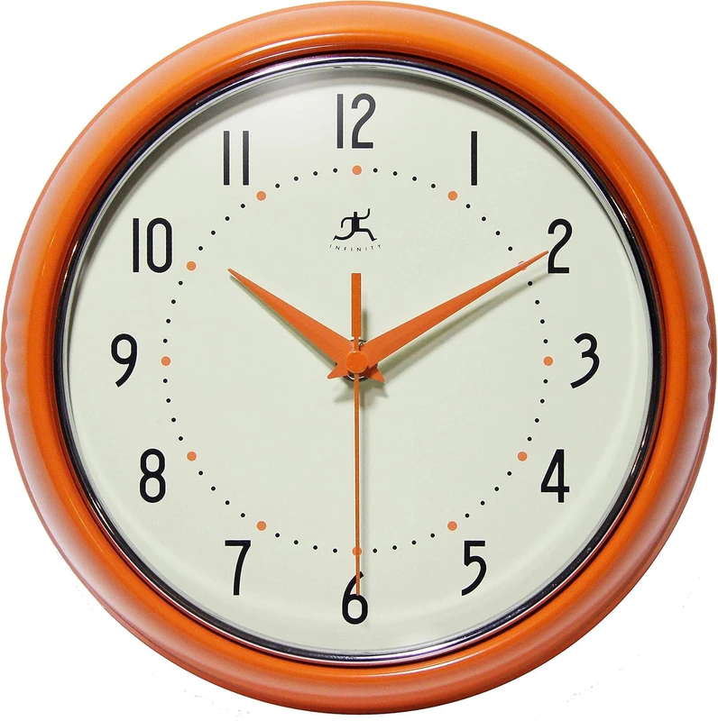Infinity Instruments Retro Wall Clock for Living Room – Silent & Small Kitchen Clock – Vintage Horloge Murale for Retro Decor, Modern Accent, Living Room Display, Decorative Home - Circle Orange