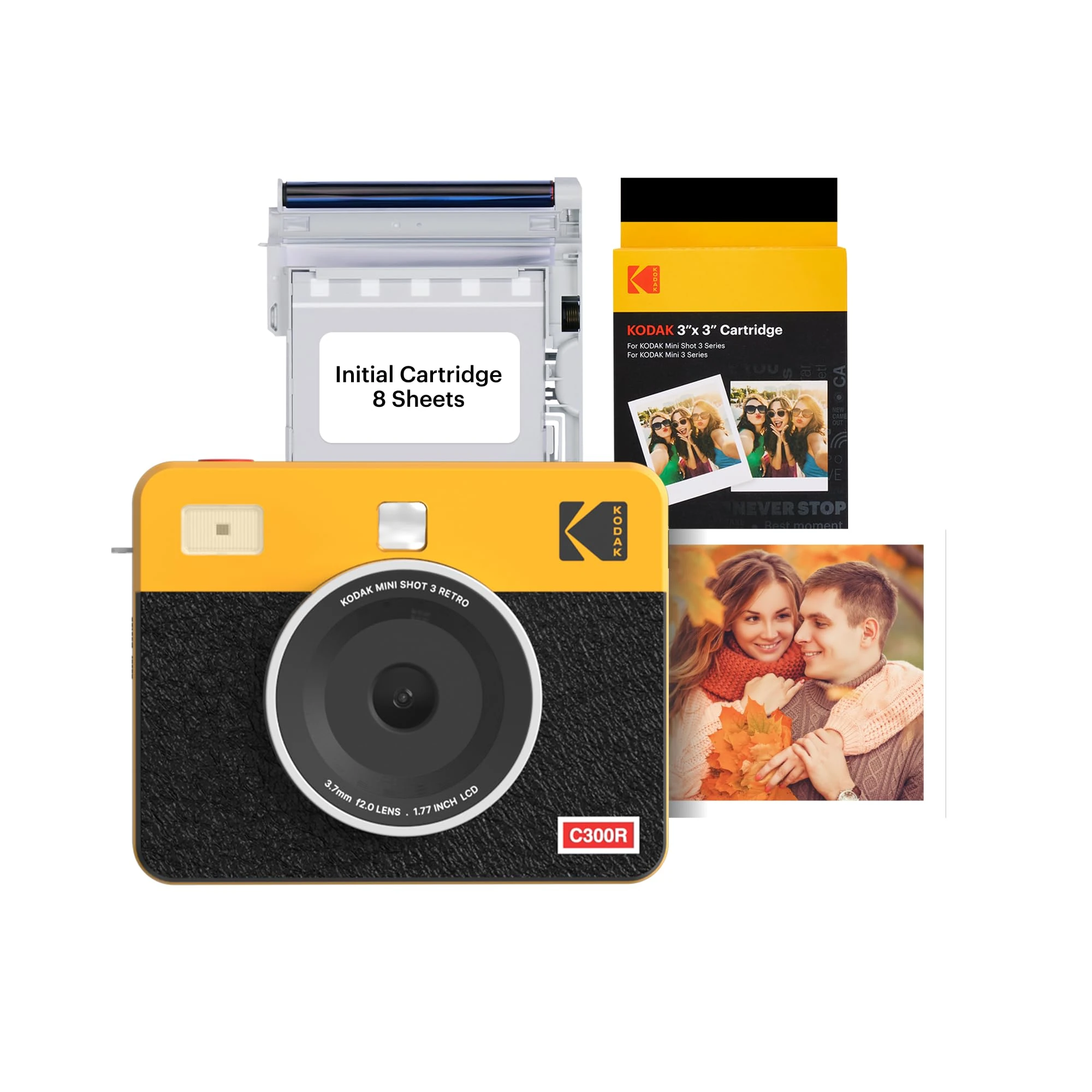 KODAK Mini Shot 3 Retro 4PASS 2-in-1 Instant Camera and Portable Photo Printer (7.6 x 7.6 cm) plus Package with 68 Sheets, Yellow