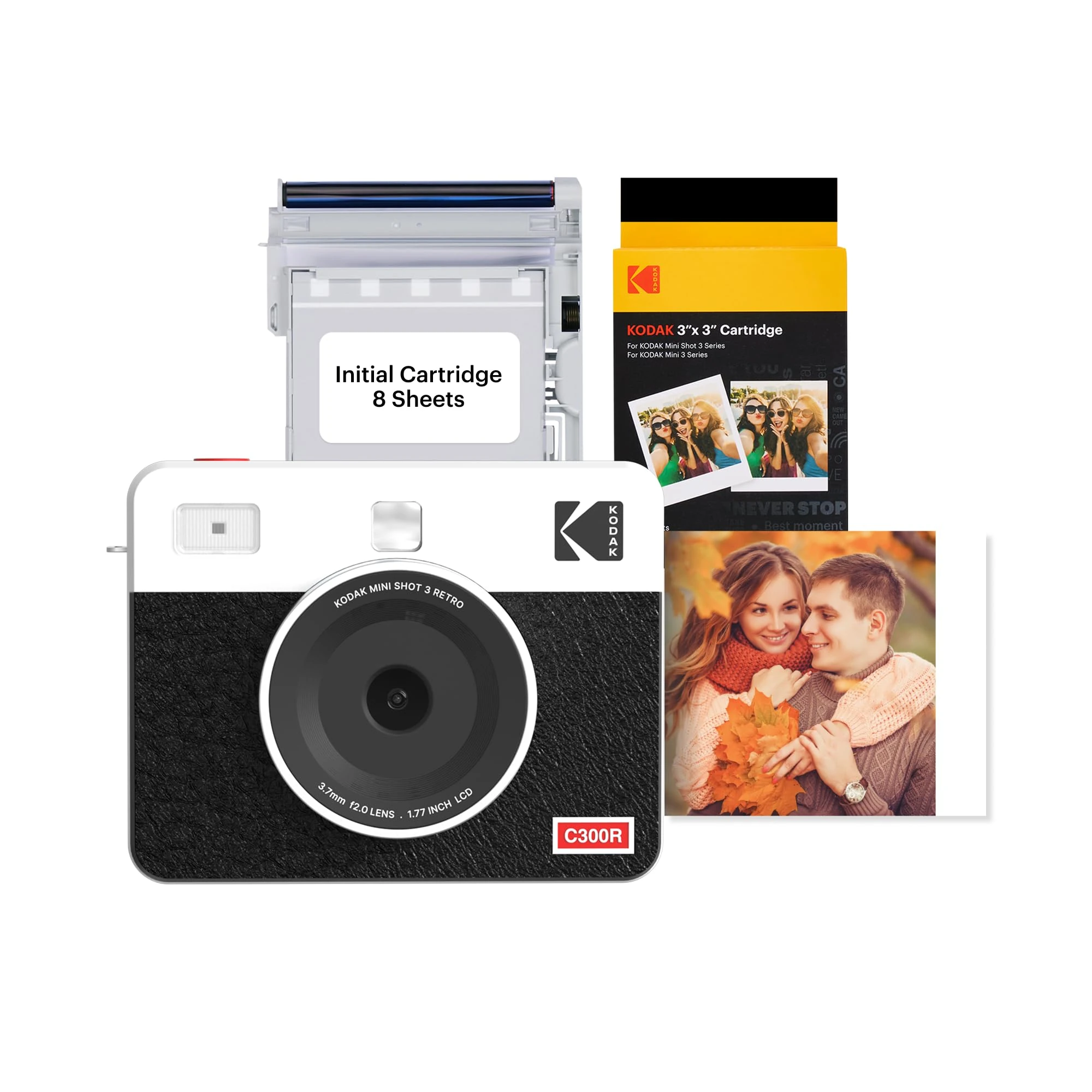 KODAK Mini Shot 3 Retro 4PASS 2-in-1 Instant Camera and Portable Photo Printer (7.6 x 7.6 cm) plus Package with 68 Sheets, White