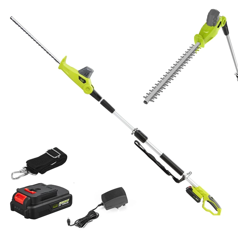 Cordless Pole Hedge Trimmer, Telescopic Long Reach 20V 2000mAh Li-ion Battery, Electric Cutter, Cutting Length 46CM, 16mm Tooth Opening Capacity,1Hr Fast Charger, 2.4m Extension Pole - Image 1