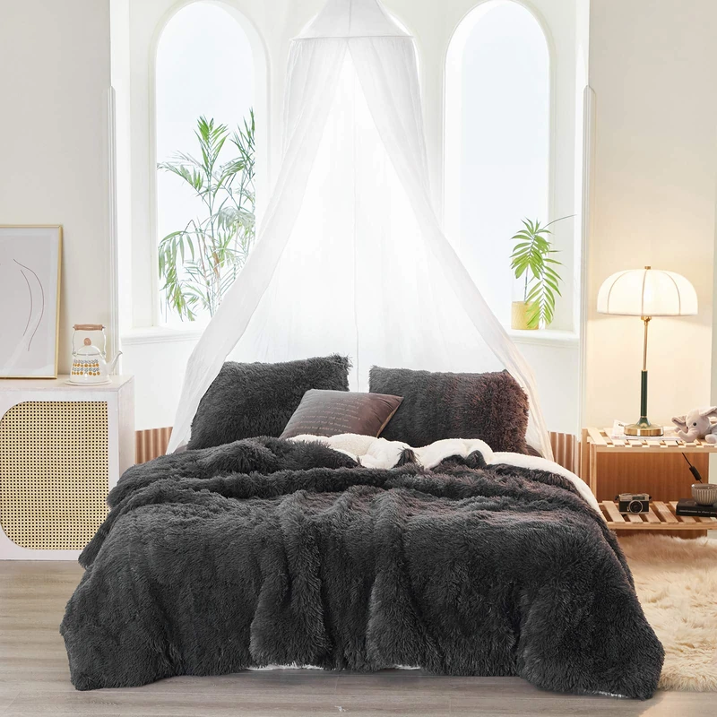 Joyreap Plush Shaggy Comforter Set, King Size Luxury Faux Fur Crystal Velvet Bedding Set for All Season (Dark Gray, 100x88 inches)