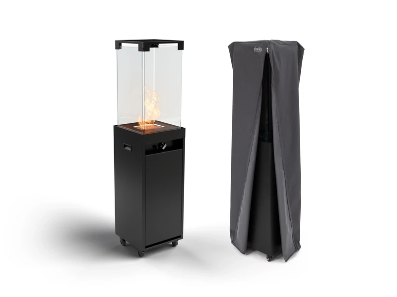 Planika - Faro - Portable Patio Heater - 8 KW Gas Propane Fireplace Outdoor, Garden (Black + Cover)