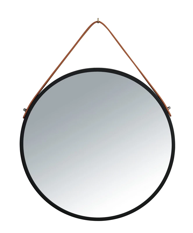 WENKO Borrone Round Wall Mirror with Black Metal Frame and Hanging Strap Decorative Mirror in Vintage Design Glass/Metal Diameter 40 cm Black