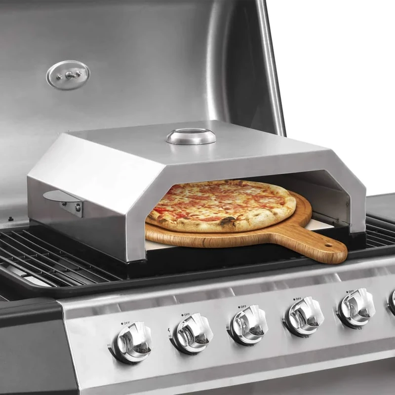 Tidyard Outdoor Pizza Oven - Stainless Steel, Black & Silver, 49x35x15.5 cm - Perfect for Gas/Charcoal BBQs Model47395