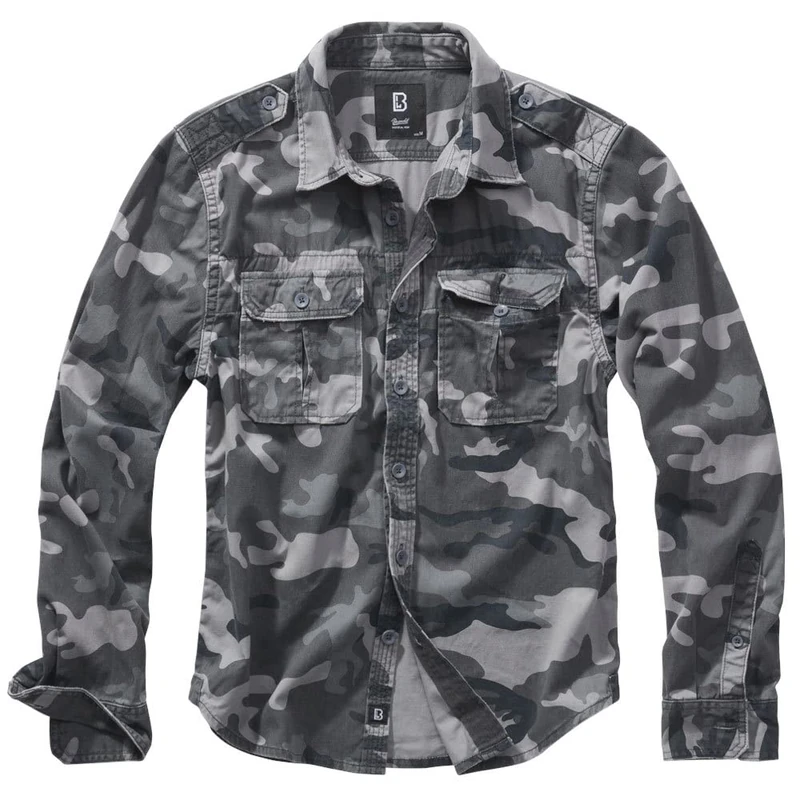 Brandit Vintage Shirt Long Sleeve, color: grey camo, size: 6XL