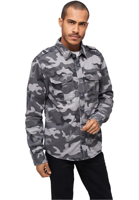 Brandit Vintage Shirt Long Sleeve, Color: grey camo, Size: 3XL