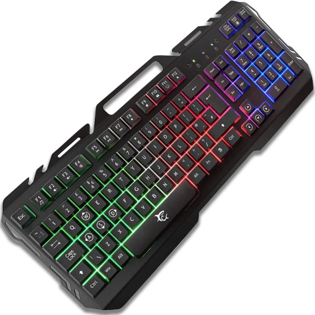 White Shark GK-1923 Gladiator-2 Gaming Keyboard - UK Layout, LED RGB Backlit, Metal Framed With Phone Holder, Silent Non-Conflict Membrane Keys for PC, PS4, Xbox