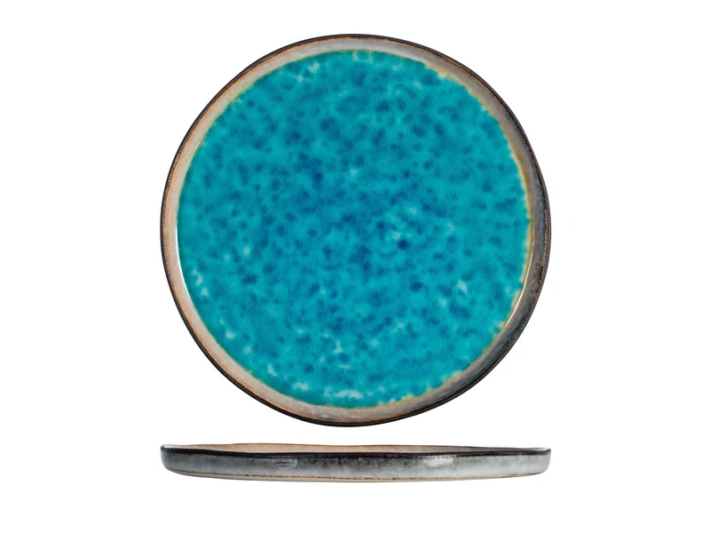 H&h Set of 6 Piatti Piani Teide in Stoneware Azzurro cm 27