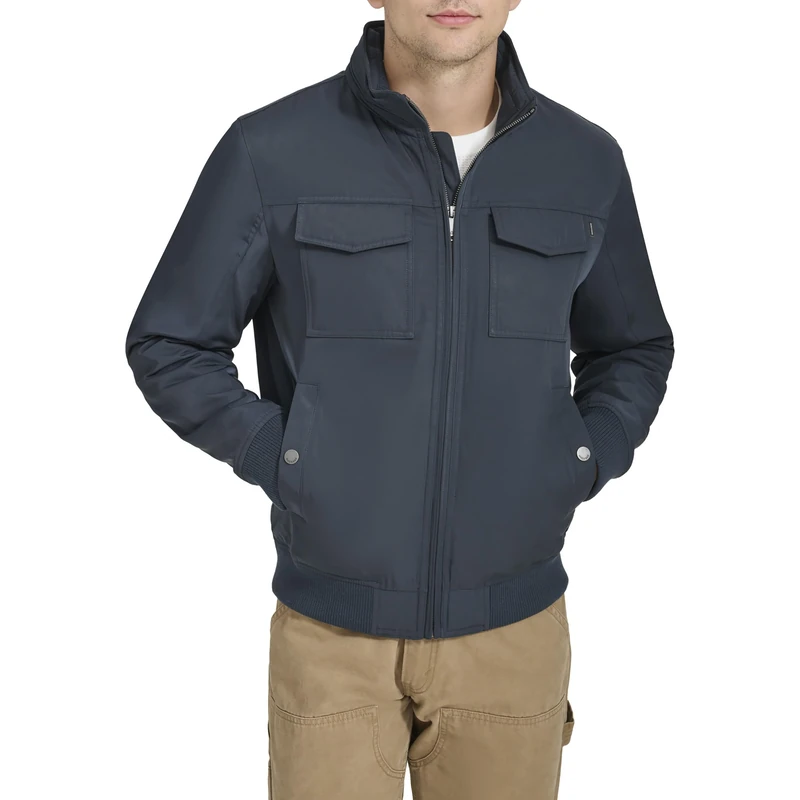 Dockers Men's Regular Quilted Lined Flight Bomber Jacket Coat, Navy, S