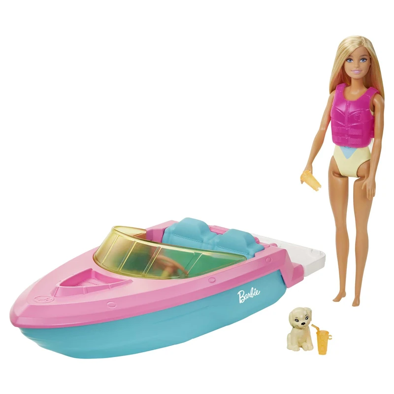 Barbie Doll and Boat Playset with Pet Puppy - GRG30