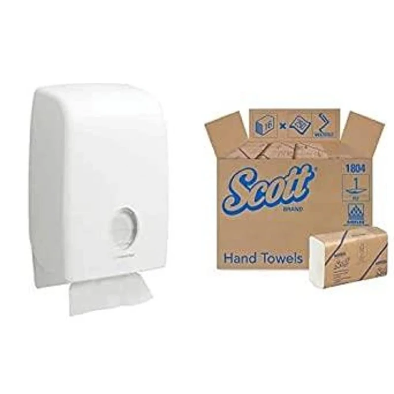 Aquarius 6945 Folded Hand Towel Dispenser, White, 1 x 1 Dispenser + Scott 1804 Multifold Hand Towels, 1 Ply, White, 16 Packs x 250 Sheets