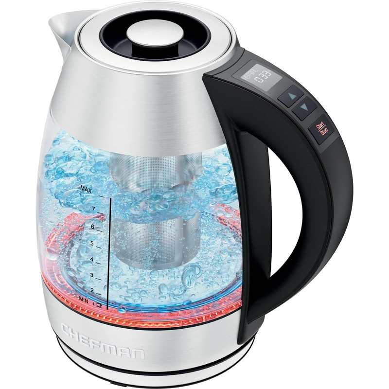 Chefman Electric Kettle with Digital Temperature Control & 7 Presets, 1.8L Glass Electric Tea Kettle, Tea Infuser, Removable Lid, Auto Shut Off & Boil-Dry Protection, BPA Free, 2200W, Stainless Steel - Image 1