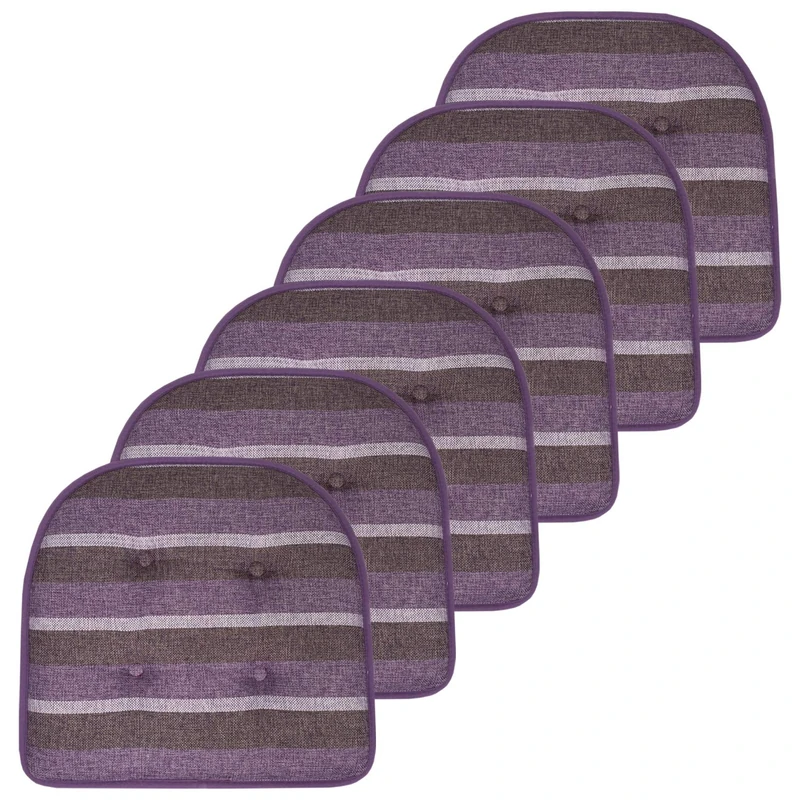 Sweet Home Collection Chair Cushion Memory Foam Pads Tufted Slip Non Skid Rubber Back U-Shaped 17" x 16" Seat Cover, 6 Count (Pack of 1), Bradford Purple