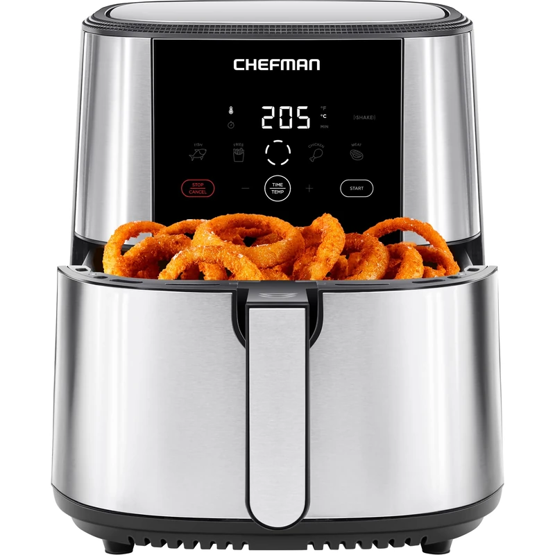 Chefman TurboFry® Touch Air Fryer, XL 7.5 Litre Family Size, 1800W Power, 4 Presets, Uses No Oil, Nonstick Dishwasher-Safe Parts, Automatic Shutoff, Stainless Steel, Uk