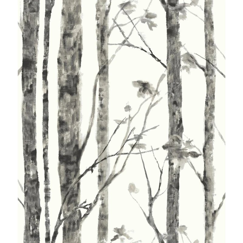 RoomMates RMK11728WP Trees Peel and Stick Wallpaper, White/Grey