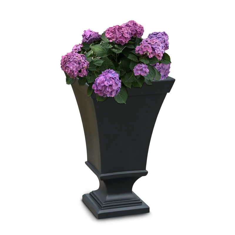Mayne Vienna 25in Tall Urn Planter - Black - 16in L x 16in W x 25in H - with 3 Gallon Built-in Water Reservoir (5892-B)