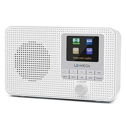 LEMEGA IR1 Portable WIFI Internet Radio, DAB/DAB+/FM Radio, Wireless Bluetooth, Dual Alarms&Clock, Sleep&Snooze Timer, 60 Pre-sets, Headphone-Output,Mains Powered&Batteries - White