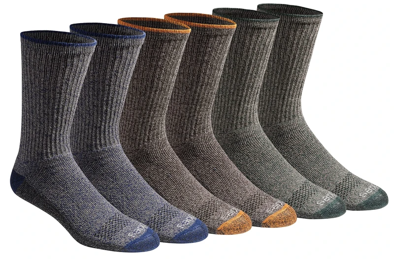 Dickies Men's Big & Tall Dri-tech Moisture Control Crew Socks Multipack, Heathered Colored (6 Pairs), Shoe Size: 15-17