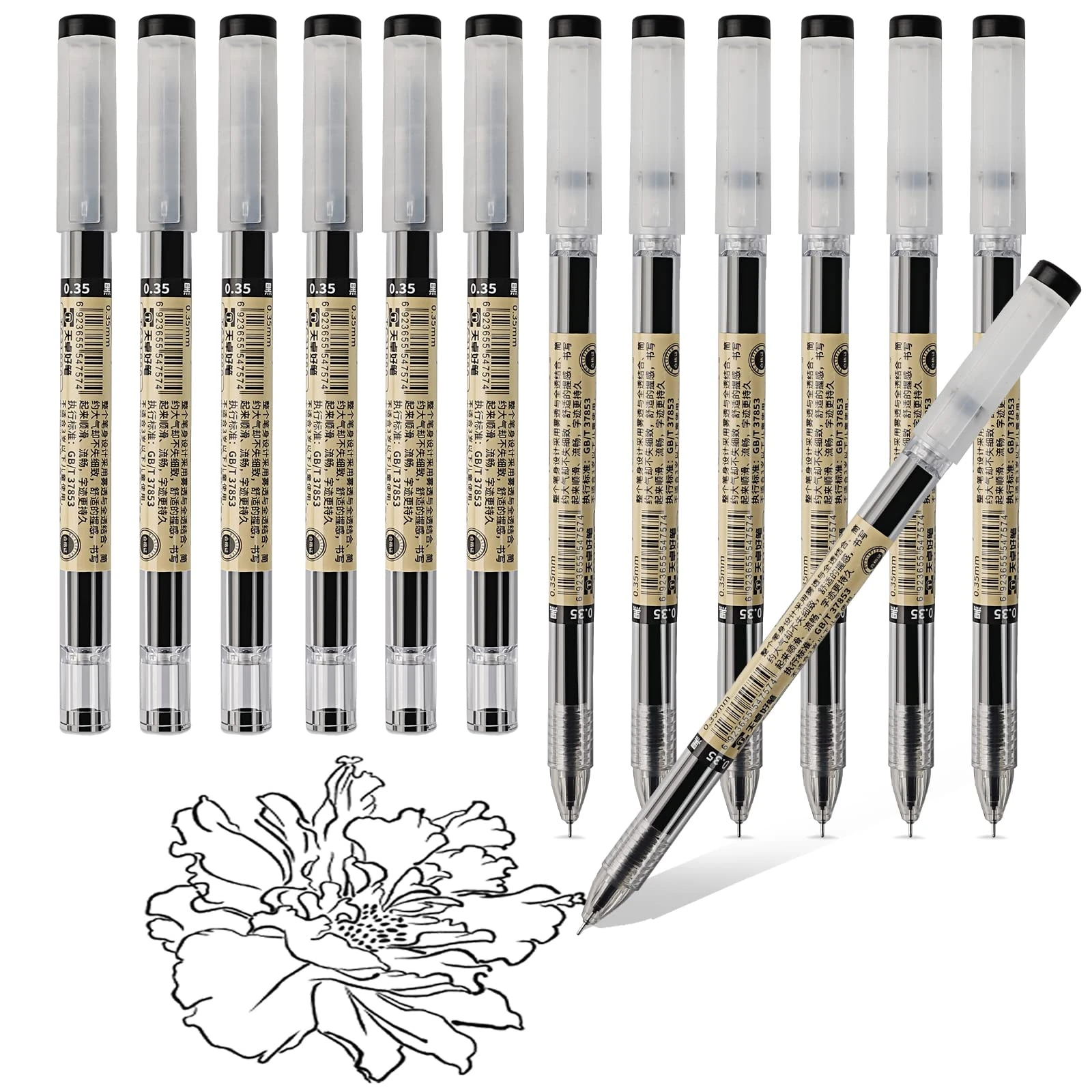 ABEIER 0.35 mm Black Gel Pen Extra-Fine Ballpoint Pen for Office School Stationery Supply (12 Pieces)