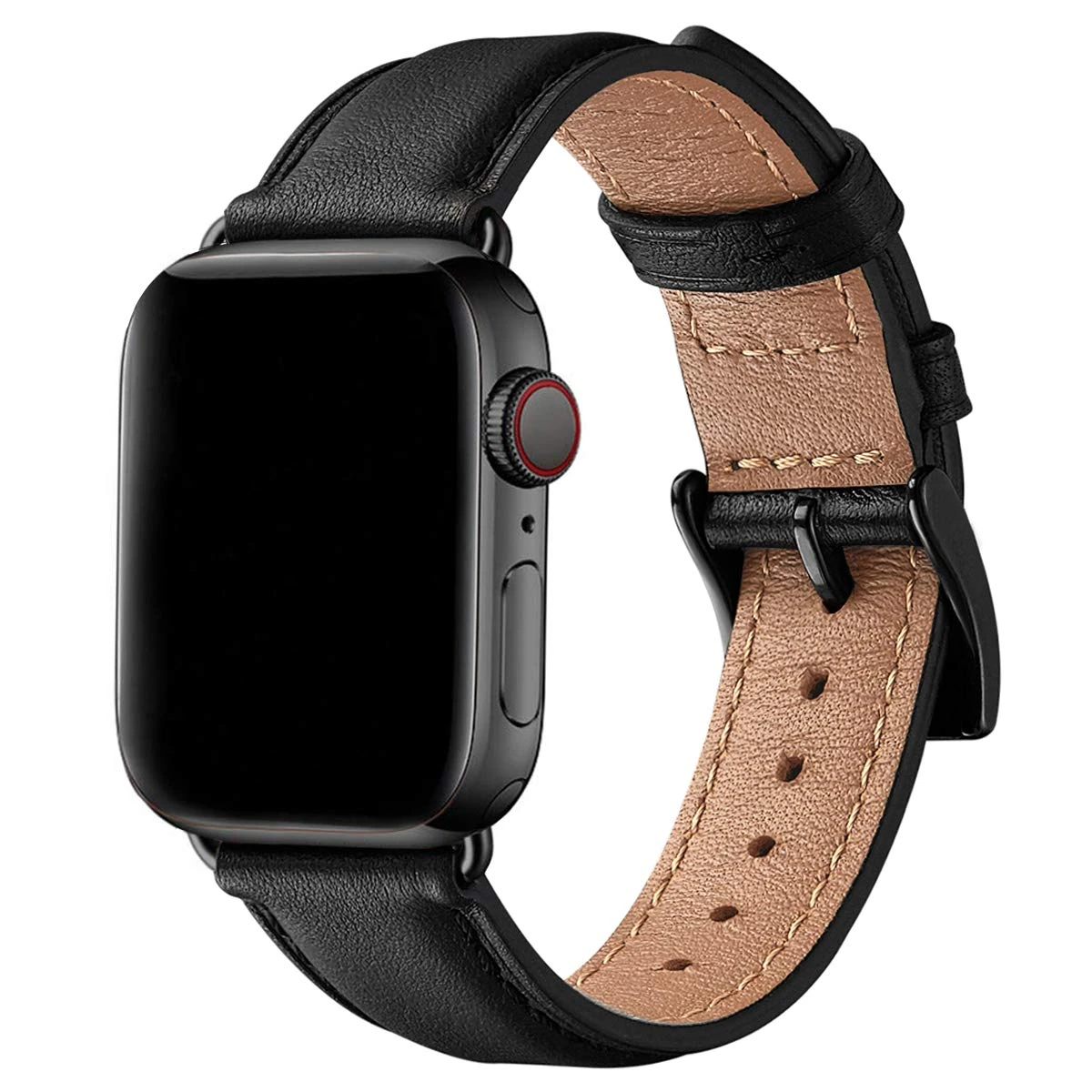 SUNFWR Leather Straps for Apple Watch Straps 44mm 45mm 49mm 46mm 42mm(Series 1 2 3),Men Women Replacement Genuine Leather Strap for iWatch Series Ultra 11 10 9 8 7 6 5 4 3 2 1/SE,Black/Black