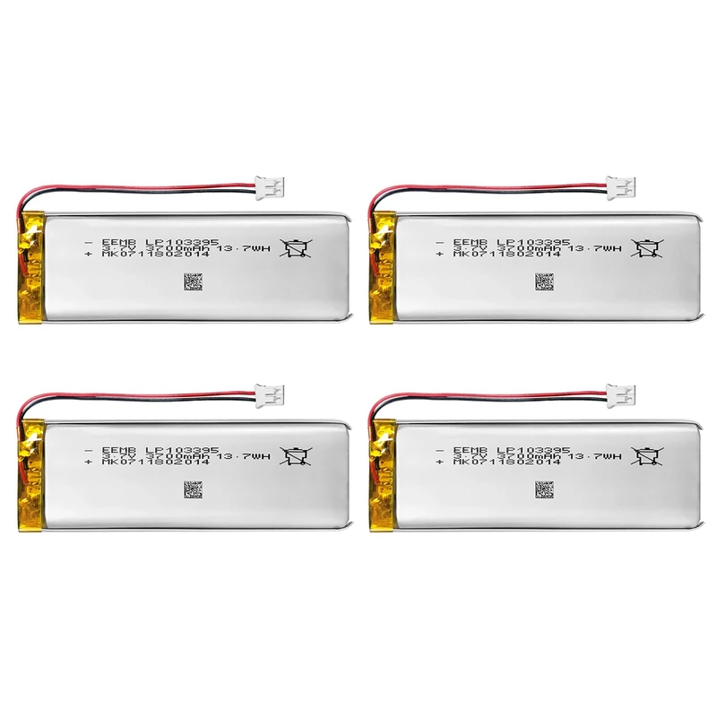 4X EEMB 3.7V Lipo Battery 3700mAh 103395 Rechargeable Lithium Polymer ion Battery Pack with JST Connector (UL Certified for Cell) Make Sure Device Polarity Matches with Battery Before Purchase!