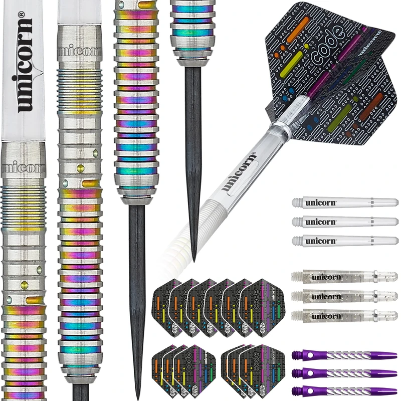 Unicorn Steel Tip Darts Set | Ian 'Diamond' White Code Players DNA | 90% Natural Tungsten Barrels with Multicolour Titanium Accents | 21 g
