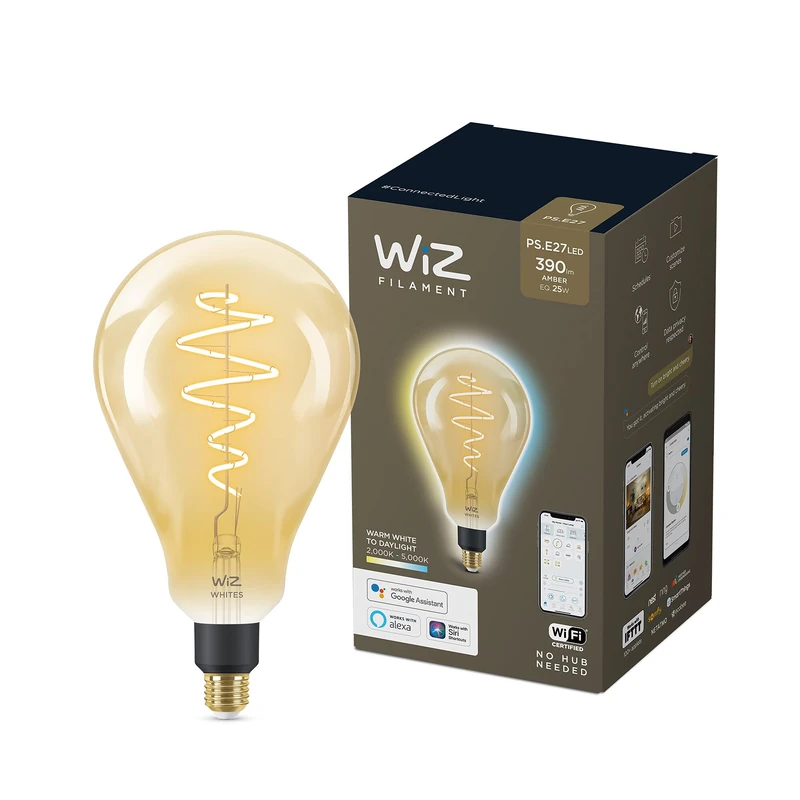 WiZ Smart Bulb, E27, Amber PS160 LED Bulb, Warm to Cool White, Dimmable, Smart LED Connected WiFi Works with Alexa, Google Assistant & HomeKit, App Control Livingroom, Bedroom, Energy Monitoring - Image 1