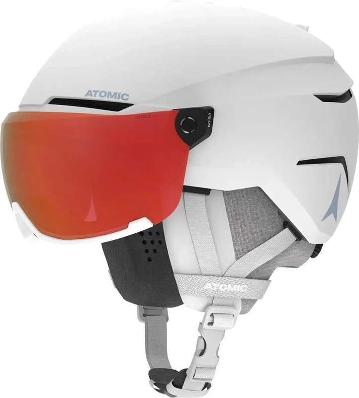 ATOMIC SAVOR VISOR PHOTO Ski Helmet with Visor, White Heather, Size L, Maximum Shock Absorption, Active Aircon Ventilation System, Mirror Coating for Clear Vision