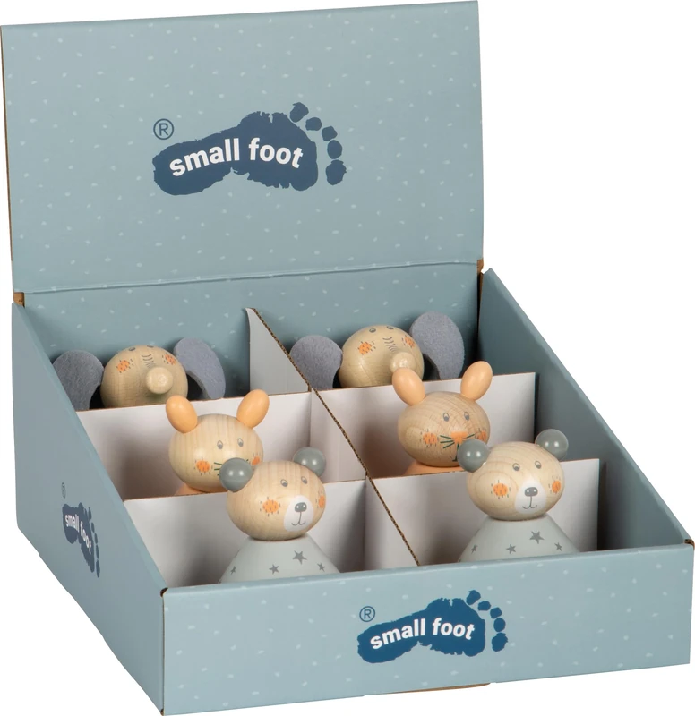 Small Foot 11769 Pastel Tumbler Toys Display, bear, rabbit & elephant, made of wood, for ages 8+ months