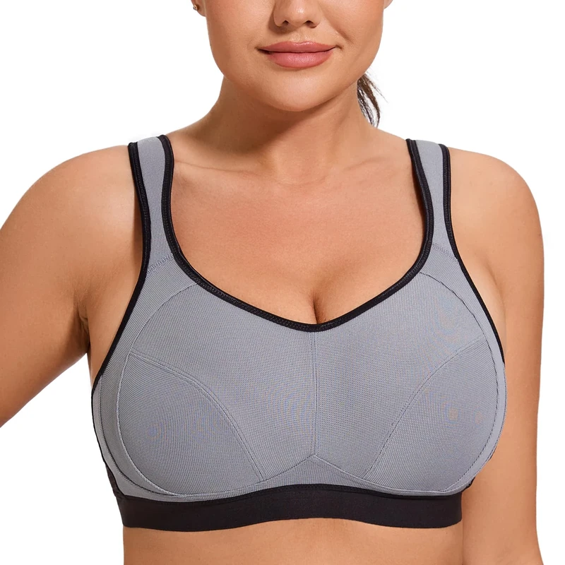 AGONVIN Sports Bras for Women High Impact Plus Size Support Wirefree Running Control Grey 32G