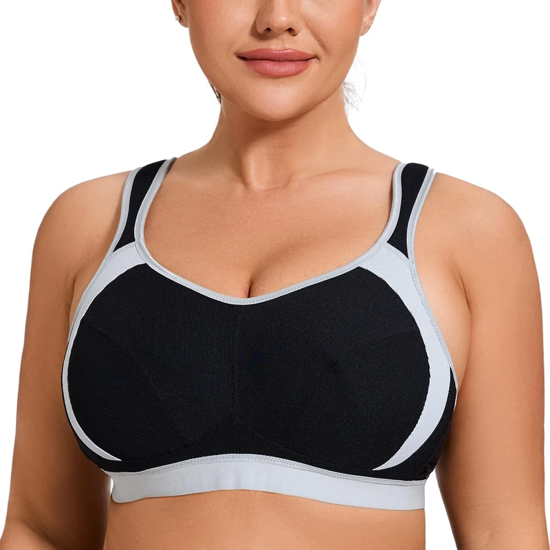 AGONVIN Sports Bras for Women High Impact Plus Size Support Wirefree Running Control Black 32G