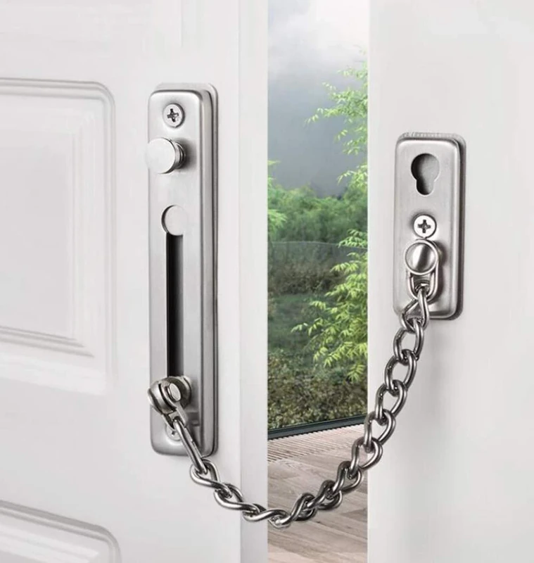 Security Chain Door Lock Heavy Duty Latch Chain Door Lock with Spring Anti-Theft Snap Lock, Stainless Steel