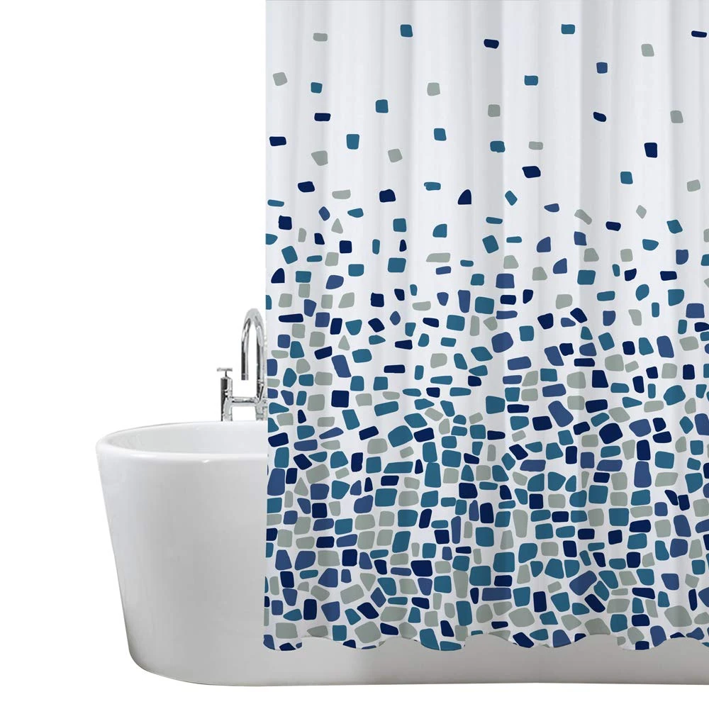 ANSIO Shower Curtain for Bathroom - Mould and Mildew Resistant - Mosaic Blue, 180 x 200 cm (71 x 78 Inch) | Water Repellent Fabric | 100% Polyester