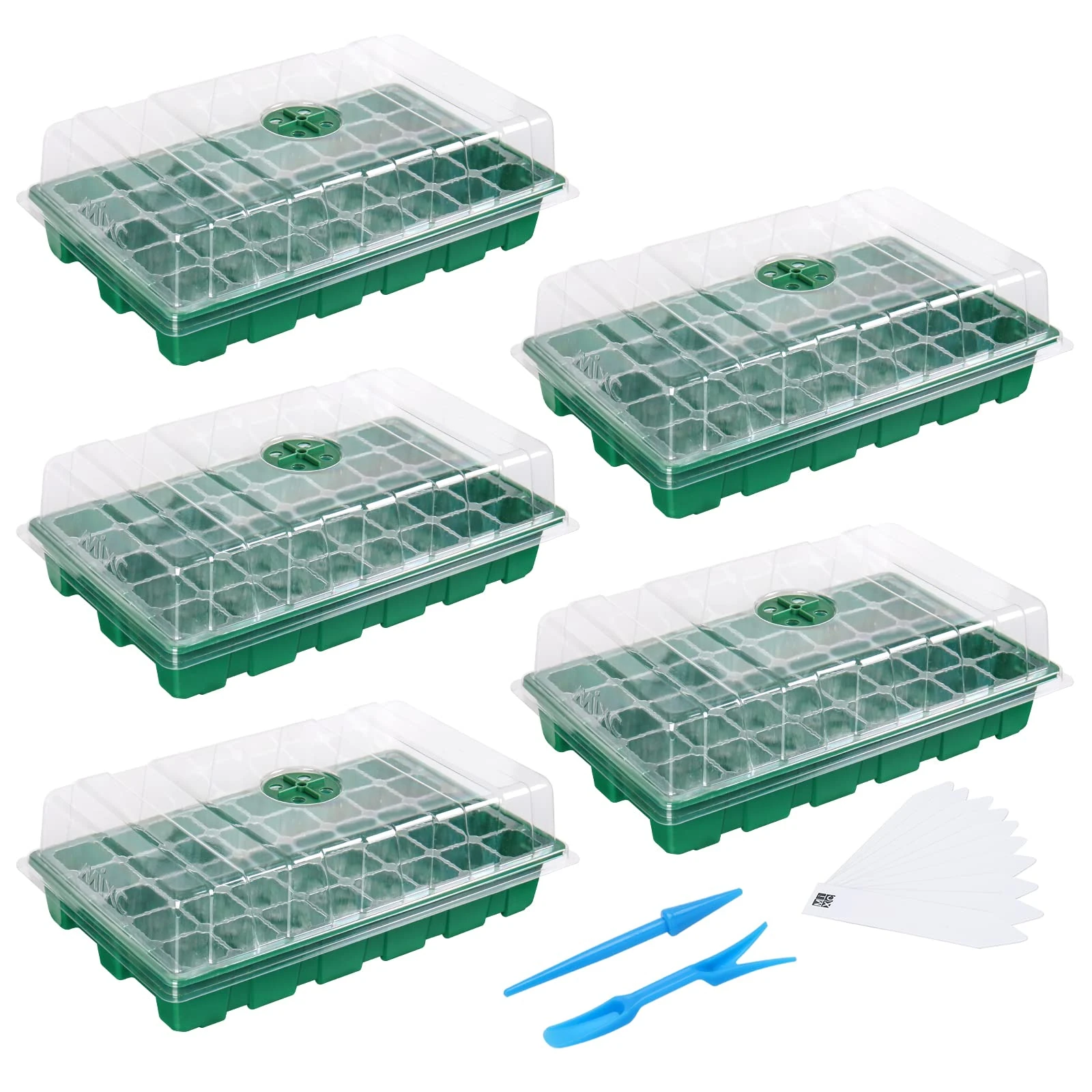 MIXC Seed Trays Propagator for Plants Greenhouse 5 Pack Garland Propagators with Lids 200 Cell Seedling Tray Growing Pots Trays Plant Germination Kit Plastic Propagating Set for Garden