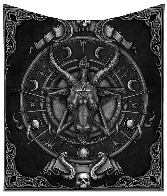 Nemesis Now Baphomet Triple Horn Sabbatic Goat Throw Blanket, Black, 160cm - Image 1