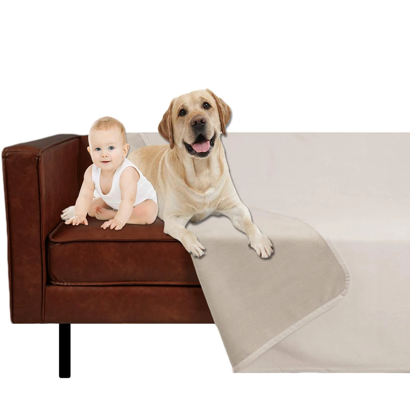 Ameritex Pet Bed Blanket Reversible 100% Waterproof Velvet Super Soft for Sofa and Bed (68x82 Inches, Cream+Beige)
