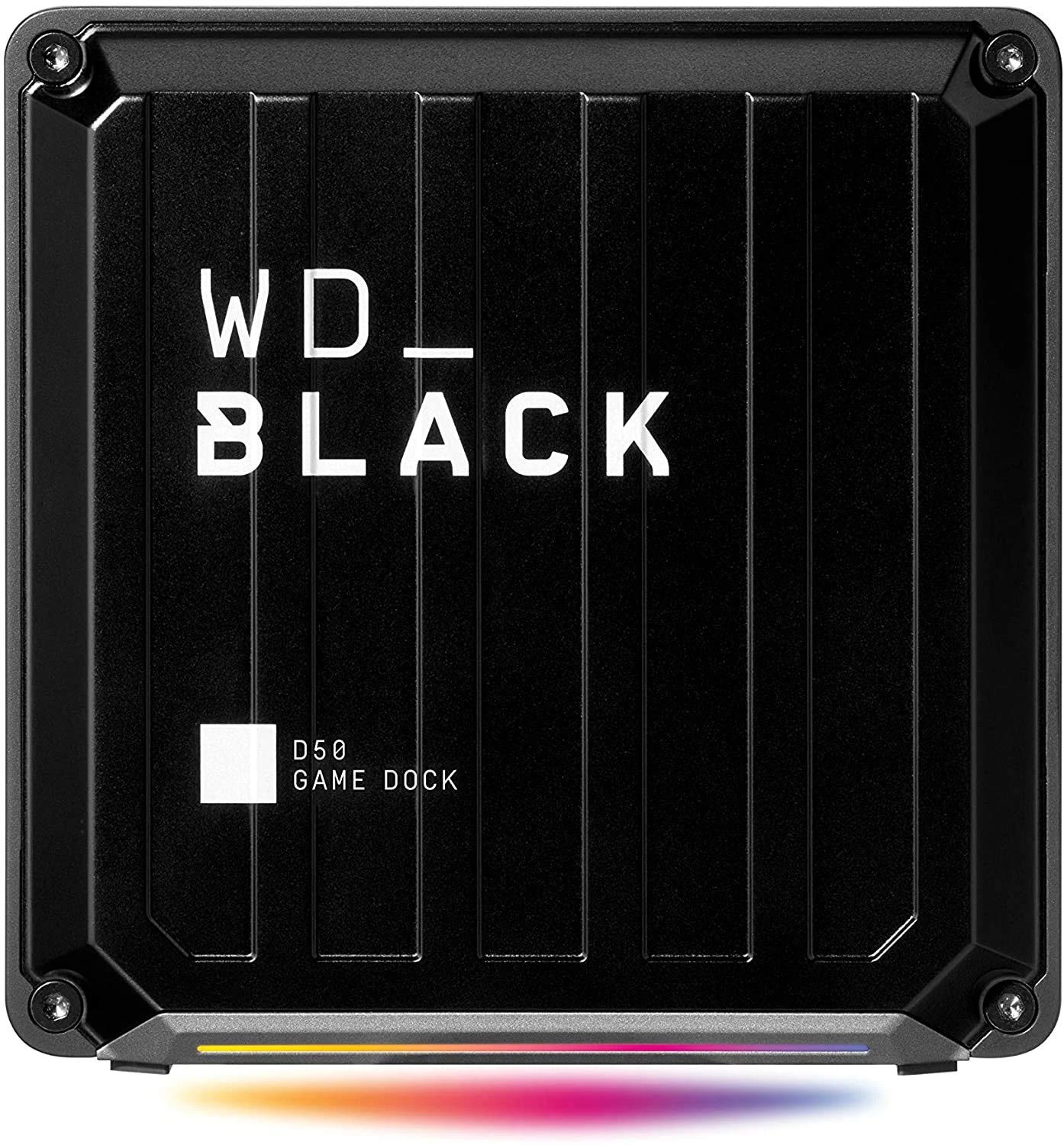 WD_BLACK D50 Game Dock. 2x Thunderbolt 3 ports, DisplayPort 1.4, 2x USB-C & 3x USB-A, Audio In/Out, Gigabit Ethernet; customizable RGB lighting