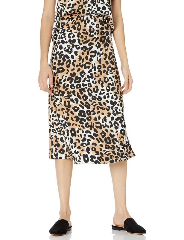 The Drop Women's Maya Silky Slip Skirt, Ivory/Praline Leopard, XXS