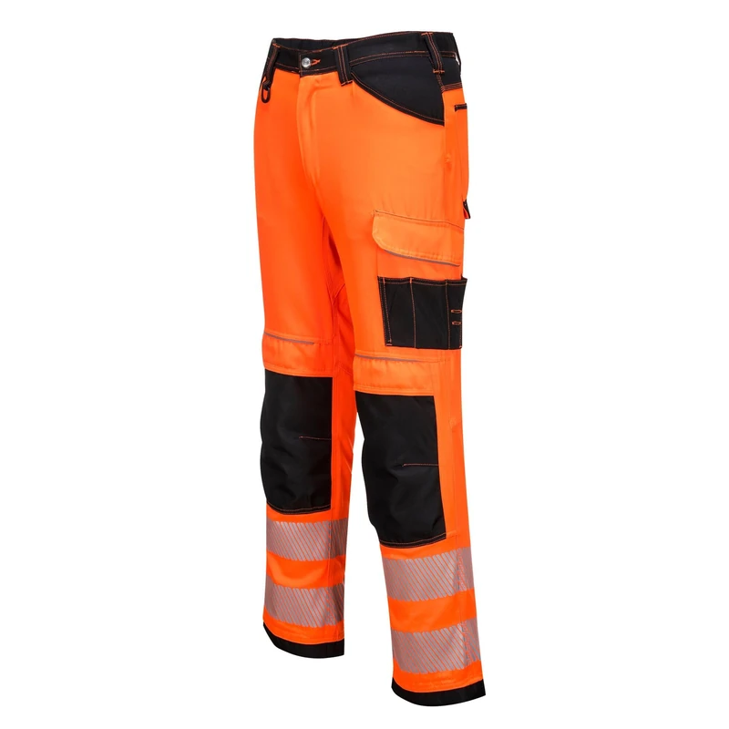 Portwest PW340 PW3 Men's Hi-Vis Cargo Work Trousers with Knee Pads and Pockets - Reflective High Viz Outdoor Safety Workwear, Orange/Black Short, 38 - Image 1