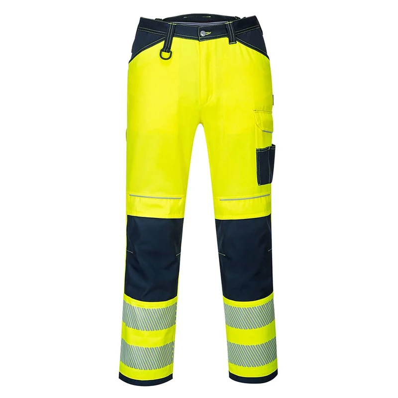 Portwest PW340 PW3 Men's Hi-Vis Cargo Work Trousers with Knee Pads and Pockets - Reflective High Viz Outdoor Safety Workwear, Yellow/Navy Short, 41